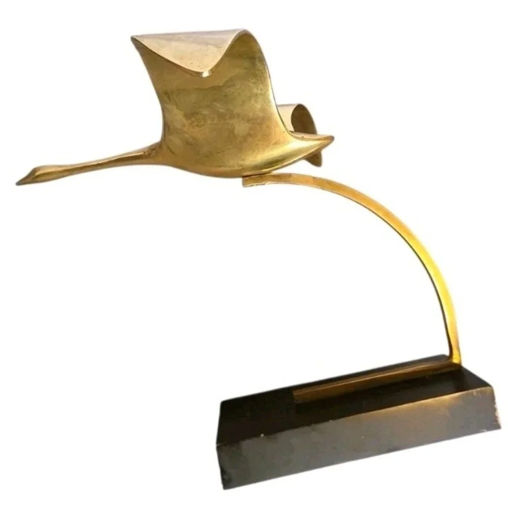 Vintage MCM Solid Brass Bird Flying‎ Figurine 12.5